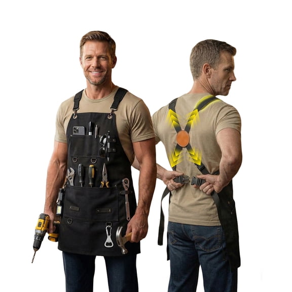 AIWISU® 🛠️Heavy Duty Canvas Tool Aprons for Men: 6-Pocket, with Quick-Release Buckle, Ergonomic X-Cross Back, Adjustable Waist 28"–71", Mechanics Apron for Men, Ideal for Woodworking, Workshop, DIY