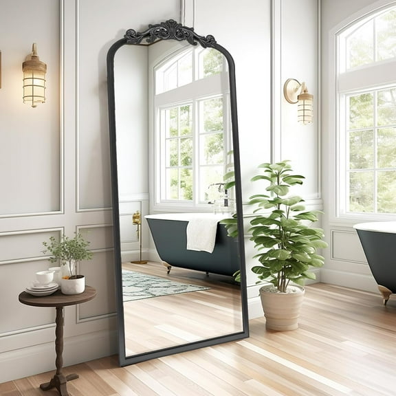 AIXI HOME Arched Black Antique Full Length Wall Mirror 22"x65", Arendahl Elegant Floor Vintage Mirror with Ornate Matel Frame, Baroque Inspired Home Decor for Bedroom/Living Room/Hallway