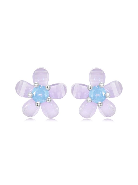 Resin Flower Opal Earrings for Women 925 Sterling Silver Stud Earrings Birthday Christmas Valentines Day Mothers Day Gifts