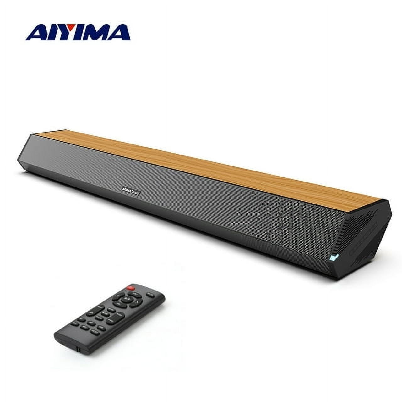 AIYIMA Bluetooth 2.0 Channel HDMI-ARC 28" Sound Bar with Remote Control, Black and Brown