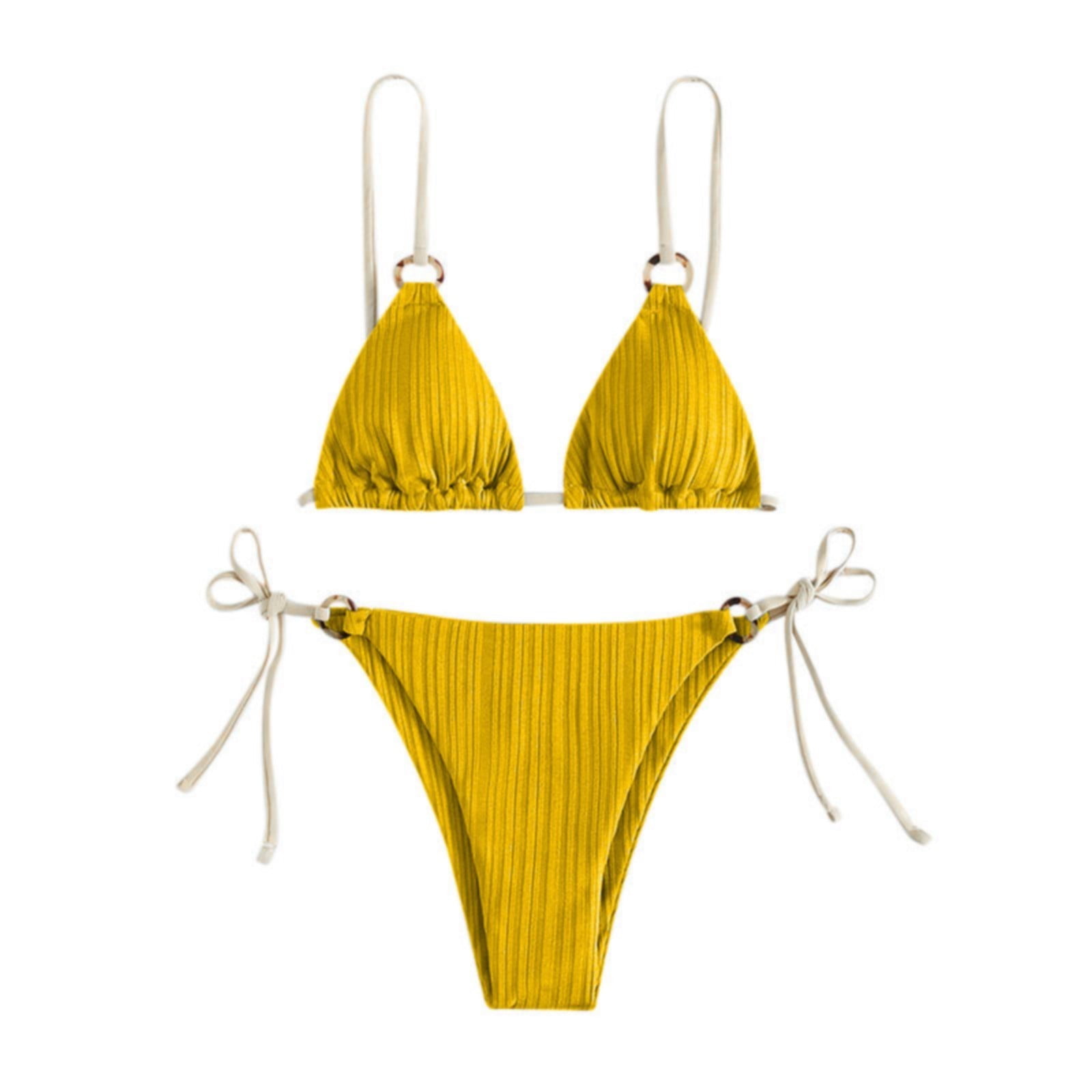Classic Iron Ring Bikini Solid Triangle Cup Swimsuit High Waist Bikini  Bottoms Beach Seaside Vacation Wear Sunbathing Swimwear - AliExpress