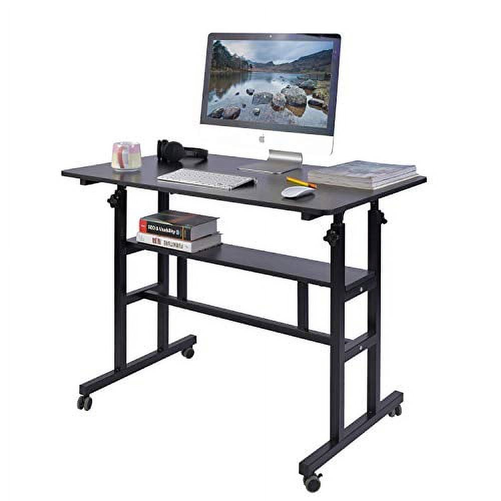 AIZ Mobile Standing Desk, Adjustable Computer Desk Rolling Laptop Cart on Wheels Home Office Computer Workstation, Portable Laptop Stand Tall Table for Standing or Sitting, Black, 39.4" x 23.6" - image 1 of 8