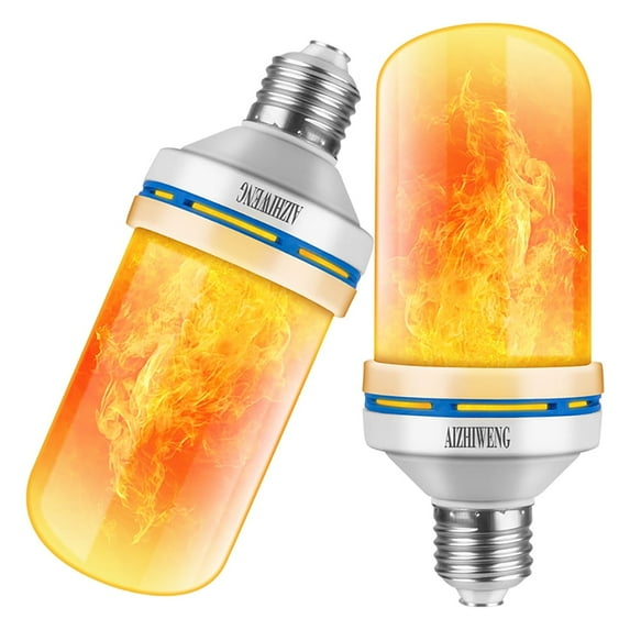 AIZHIWENG LED Flame Effect Fire Light Bulbs E26 Flickering Fire Atmosphere Decorative Lamps 2-Pack