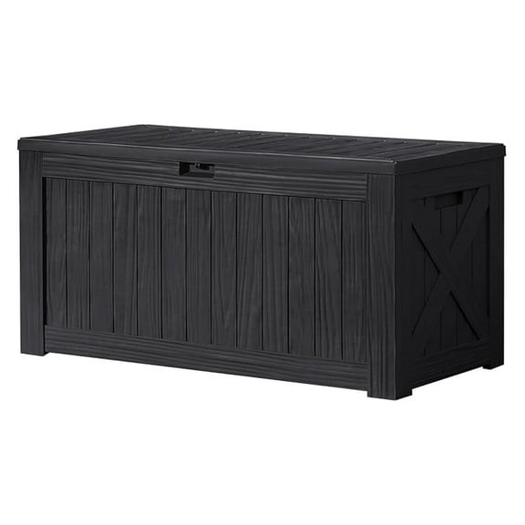 AIZYT 120 Gallon Deck Box Resin Outdoor Storage Box Waterproof for Patio, Large Outdoor Storage Bench Lockable for Outside (Black)