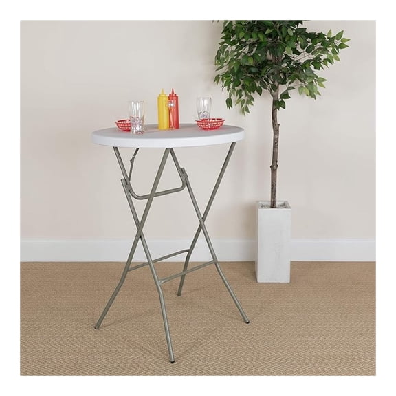 AIZYT 2.6 Foot Round Granite White Plastic Bar Height Folding Table for Event Party