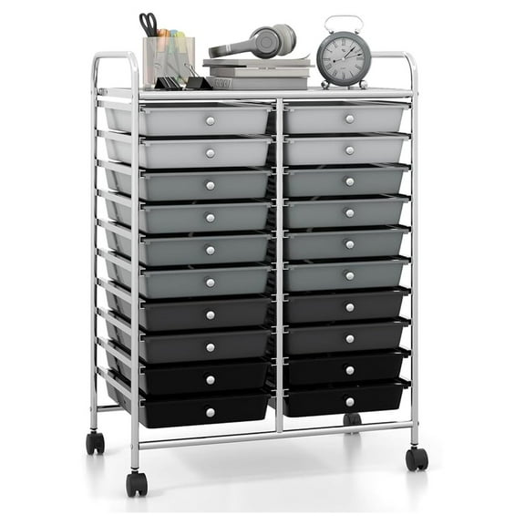 AIZYT 20 Drawers Rolling Cart, Mobile Storage Drawer Cart, Classroom Organizer Cart for Office School Supplies Teacher Tools Paper Craft Small Printer, Utility Cart on Wheels, Gradient Grey