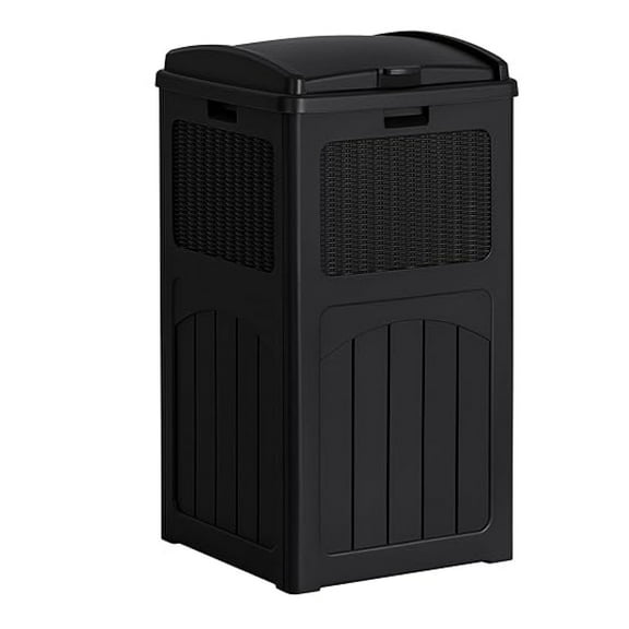 AIZYT 30 Gallon Trash Can, Resin Outdoor Garbage Can with Lid, Waterproof Hideaway Patio Waste Bins for Outside Use (Black)