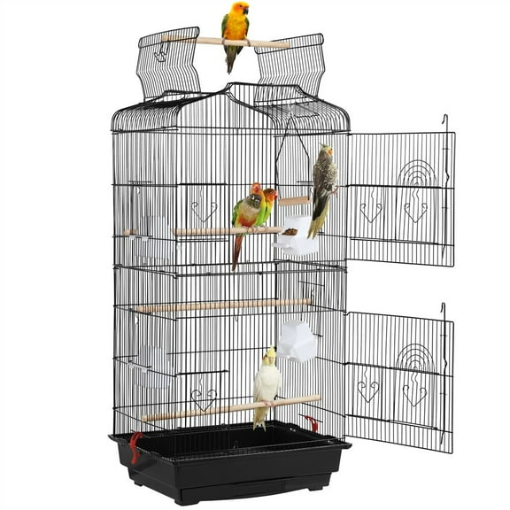 AIZYT 41-inch Open Top Medium Bird Cages for Parakeets Finches Canaries Lovebirds Small Quaker Parrots Cockatiels Budgie Green Cheek Conure Travel Pet Flight Birdcage,Black
