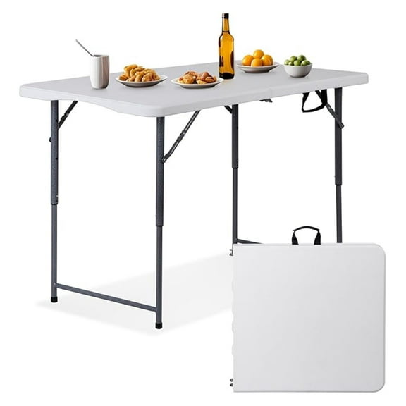 AIZYT 4FT Plastic Folding Fold-in-Half Table, Heignt Adjustable Portable Indoor Outdoor Heavy Duty Utility Table for Game Puzzles Crafting Picnic Camping Dining Party, White