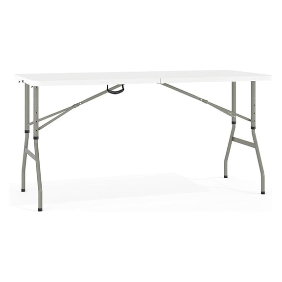 AIZYT 5 Foot Height Adjustable Bi Fold Granite White Plastic Folding Table with Handle