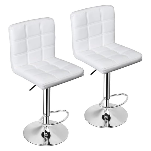 AIZYT Bar Stools Set of 2, Modern PU Leather Adjustable Hydraulic Swivel Barstools, Armless Kitchen Counter Height Square Stool with Back, White