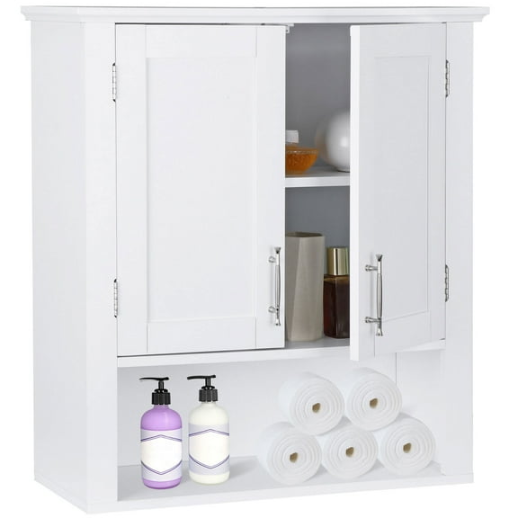 AIZYT Bathroom Wall Cabinet Over The Toilet, White Medicine Cabinet with 2 Doors and Adjustable Inner Shelves, for Bathroom, Living Room,24.3''H Wall-Mounted