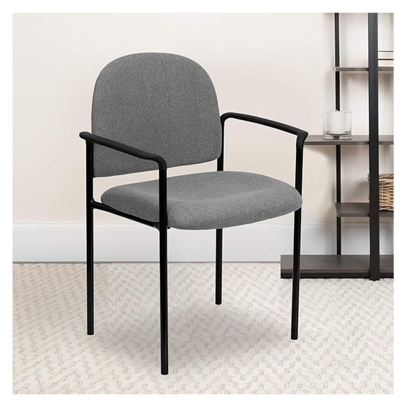 AIZYT Comfort Gray Fabric Stackable Steel Side Reception Chair with Arms for Office Lobby Conference Room