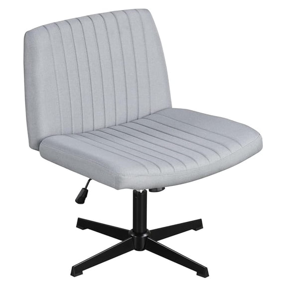 AIZYT Criss Cross Chair, Armless Cross Legged Office Chair No Wheels, Fabric Adjustable Swivel Ergonomic Desk Seat, Modern Wide Makeup Task Vanity Chair for Home, Gray