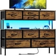 thumbnail image 1 of AIZYT Dresser TV Stand with Charging Station and LED Lights, 55” TV Stand Entertainment Center with 9 Drawers, Steel Frame, Large Storage Chest of Drawers for Bedroom, Living Room, Rustic Brown, 1 of 8