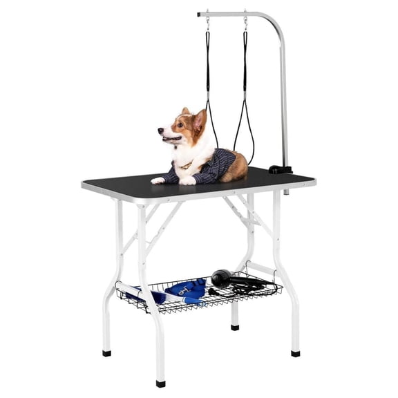 AIZYT Folding Dog Grooming Table - Professional Pet Cat Trimming Table w/Adjustable Arm Clamp/Noose/Mesh Tray L36in x W24in x H30in Black Maximum Capacity Up to 220lbs