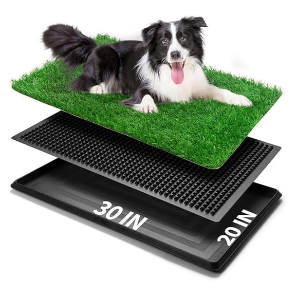 AIZYT Indoor Dog Potty Grass with Tray Large, Reusable Dog Pee Grass Pad with Tray, Artificial Grass Turf for Puppy Potty Training, Outdoor Portable Pet Loo Toilet, 3-Layer System, 30" × 20"