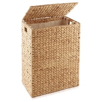AIZYT Large Laundry Hamper with Lid and Removable Liner Bag - Natural, Woven Water Hyacinth Rectangular Laundry Basket Sorter for Clothes and Towels