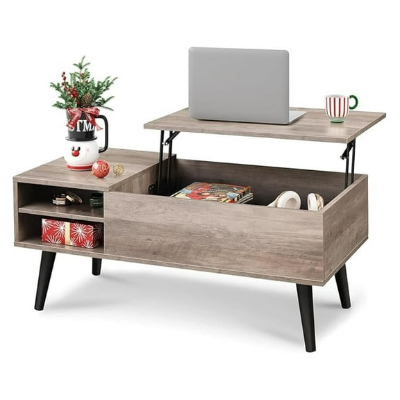 AIZYT Lift Top Coffee Table for Living Room,Small Coffee Table with Storage, Adjustable Shelf and Storage Compartment, Mid Century Modern Living Room Table, Greige
