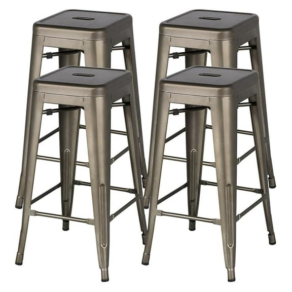 AIZYT Metal Bar Stools 30 inches Set of 4 High Backless Counter Bar Stool Heavy Duty Indoor-Outdoor Stackable Chairs