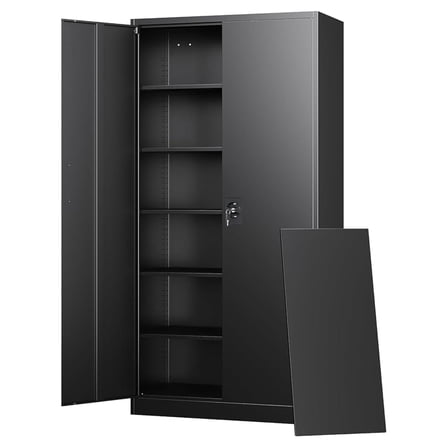 AIZYT Metal Garage Storage Cabinets with Lock Door and Adjustable Shelves, Steel Tool Cabinets for Home,Office,Warehouse Organisieren (Black)