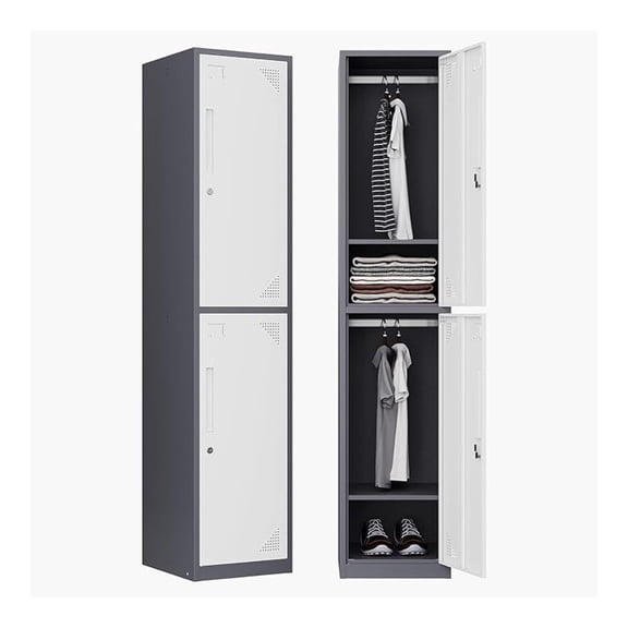 AIZYT Metal Locker 2 Lockable Door,71" Tall Steel Storage Cabinet for School Office Gym Home Employees Staff (2 Door -Grey White)
