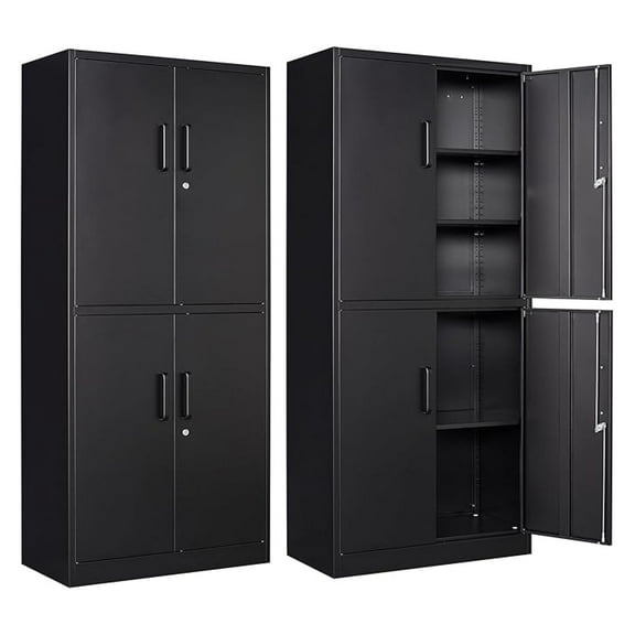 AIZYT Metal Storage Cabinet with Lock Door, Adjustable Shelf Steel Cabinets for Office, Home,Pantry,Kitchen,Garage Utility Cabinet (4 Door-Black)