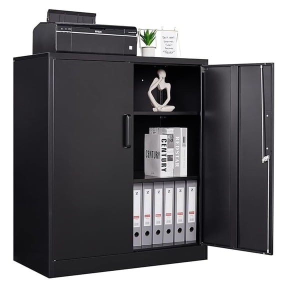 AIZYT Metal Storage Cabinets with Lock, Small Locker Steel Cabinets, Adjustable Shelves 2 Doors for Home,Office, Warehouse,Garage(Black-36)