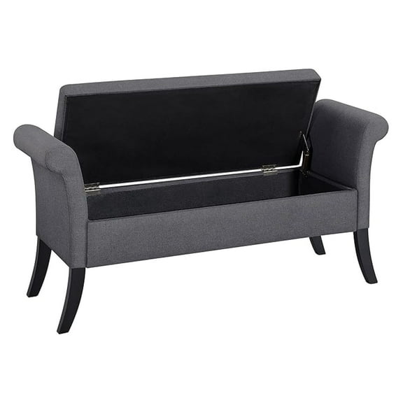 AIZYT Modern Storage Bench Entryway Storage Ottoman with Rolled Arms Shoe Hallway Footrest Footstool with Lid for Entryway/Living Room Polyester Bench Seat, Dark Gray