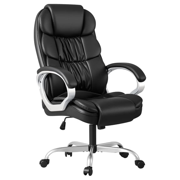 AIZYT Office Chair High Back Computer Desk Chair, PU Leather Adjustable Height Modern Executive Swivel Task Chair with Padded Armrests and Lumbar Support (Black)