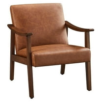 AIZYT PU Leather Accent Chair, Mid-Century Modern Armchair with Solid Wood Legs, Reading Leisure Chair with High Back for Living Room Bedroom Waiting Room, Brown