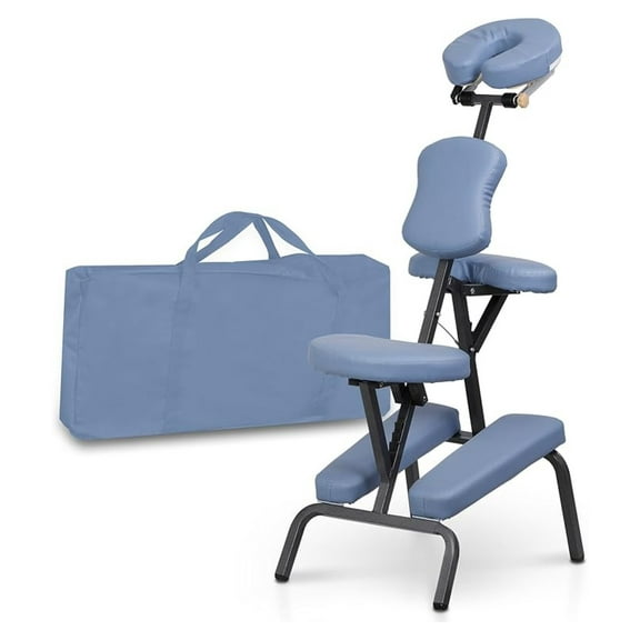 AIZYT Portable Massage Chair Foldable Portable Lightweight Massage Chair Leather Pad Travel Massage Tattoo Spa Chair w/Carrying Bag (Blue)