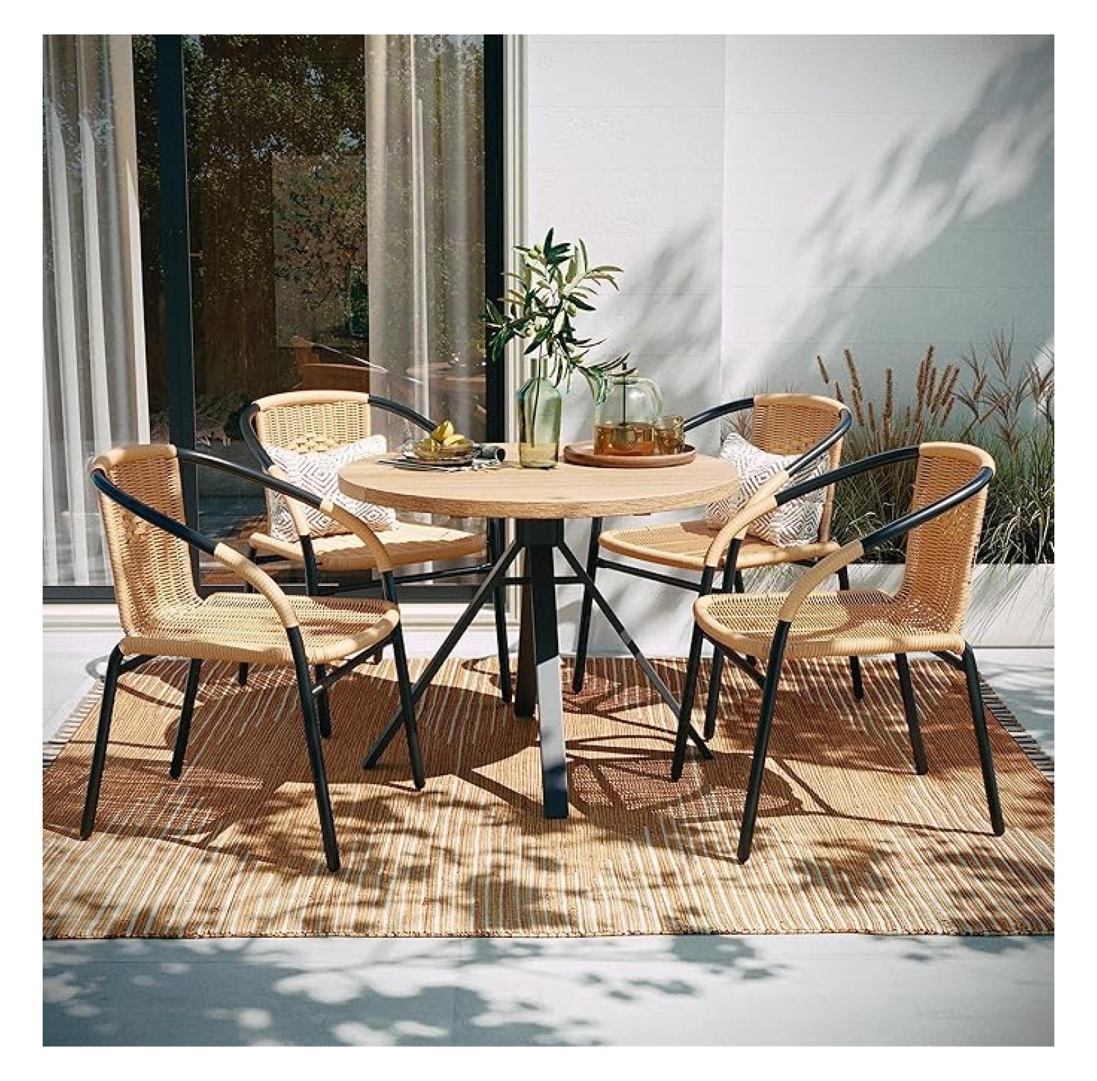 AIZYT Set of 4 Modern Rattan Indoor/Outdoor Stack Chairs, Stacking ...