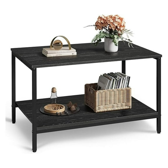 AIZYT Small Coffee Table for Living Room, 31.3" Modern Industrial Coffee Table with Storage Shelf & Metal Frame, 2-Tier Wood Center Table for Small Spaces Apartment, Home, Charcoal Black