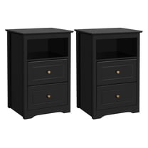 AIZYT Tall Nightstand Set of 2 with 2 Drawer and 1 Cubby, Wooden Bedside Table with Storage Drawers and Open Shelf, Bedside Cupboard Storage Cabinet for Bedroom Small Space, Black