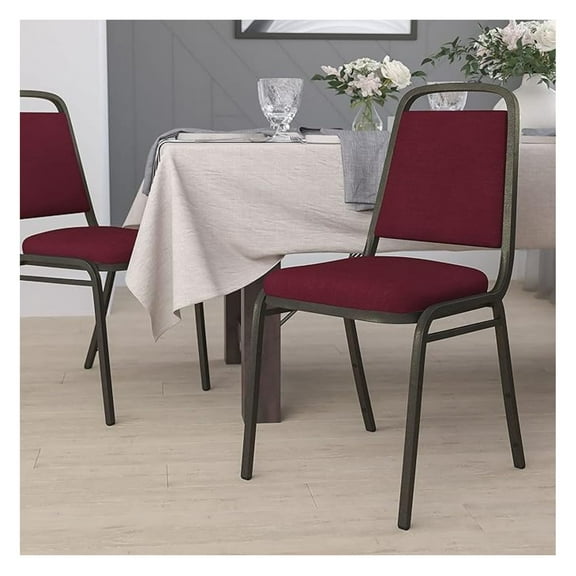 AIZYT Trapezoidal Back Fabric Upholstered Stackable Banquet Chair Multipurpose Stacking Chair Burgundy Gold Frame