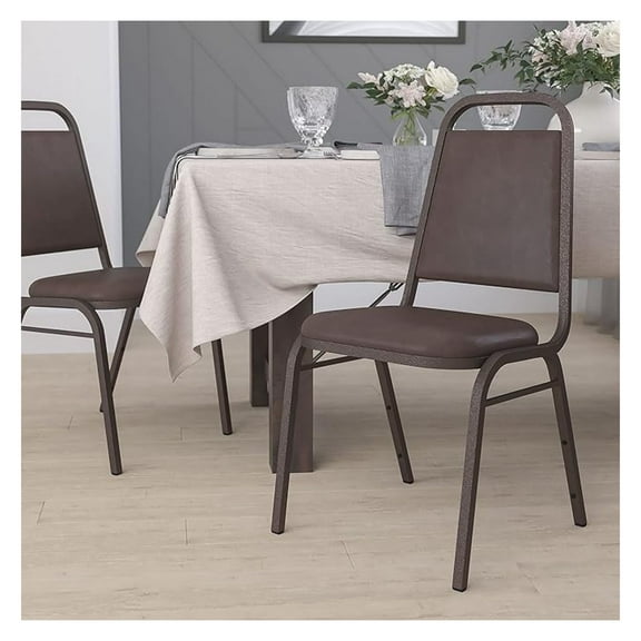 AIZYT Trapezoidal Back Vinyl Stackable Banquet Chair Multipurpose Stacking Chair with Padded Seat Brown Copper Frame