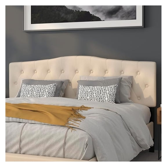 AIZYT Tufted Upholstered King Size Headboard in Beige Fabric Luxury Button Tufted Diamond Stitch Design for Master Bedroom Easy Assembly with Mounting Hardware Bed Frame Compatible