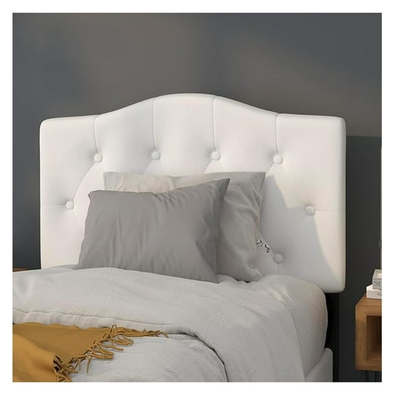 AIZYT Twin Size Tufted Upholstered Headboard with Adjustable Metal Bed Rail Slots, Modern Fabric Upholstered Twin Headboard, White