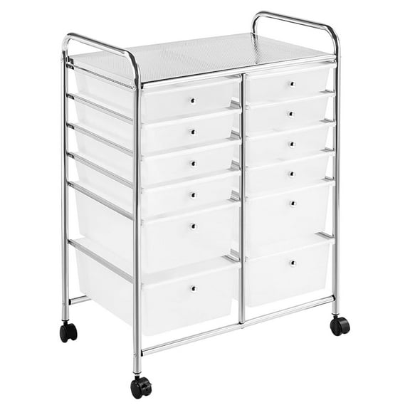 AIZYT Utility Cart with 12 Drawers Rolling Cart Organizer Plastic Storage Drawers Craft Trolley 360 Castor Wheels Cart, White