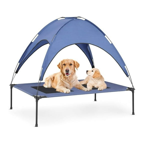 AIZYT X-Large Elevated Dog Bed with Canopy for Large Dog, Waterproof 420D Oxford Indoor/Outdoor Dog Bed Support Up to 110 lbs, Portable and Durable Cooling Dog Bed for Camping or Beach, Navy Blue