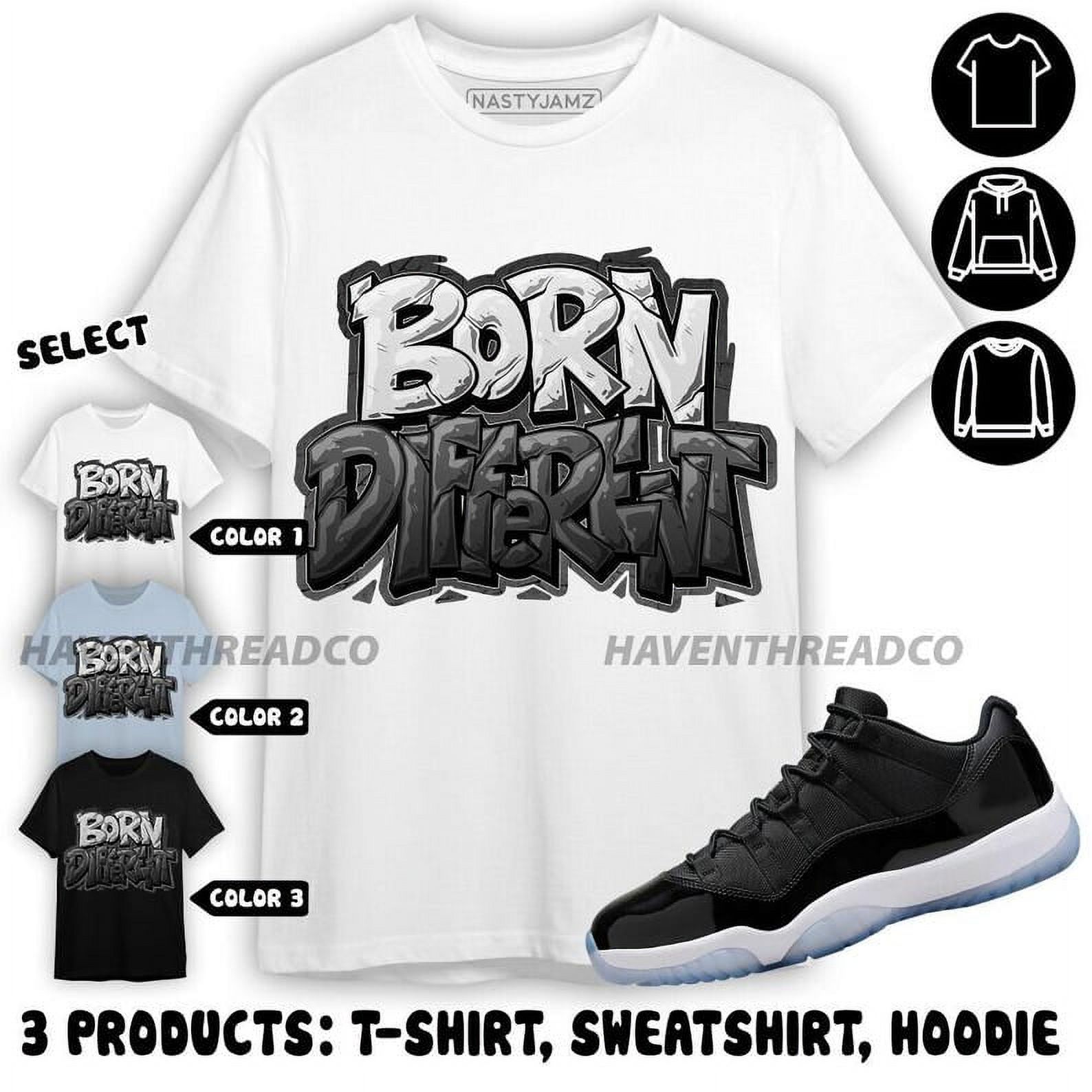 AJ 11 Low Space Jamz Unisex TShirt, Born Different, Shirt In Light