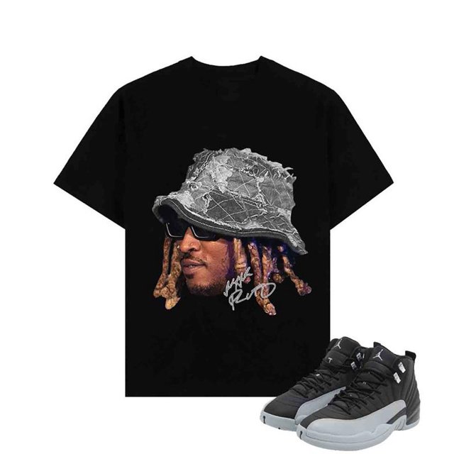 AJ 12 Wolf Grey Sneaker Match Future Signature Cotton Shortsleeve