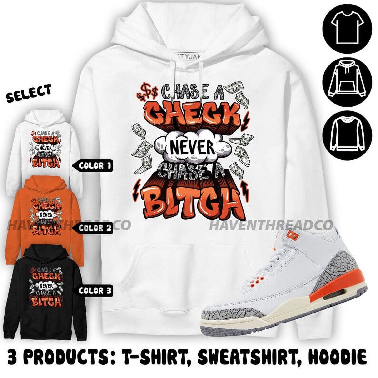 AJ 3 Peach Hoodie Chase A Check, In Orange To Match Sneaker Up