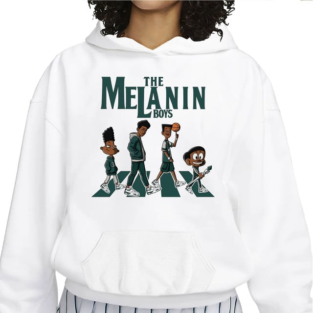 AJ 4 Oxidized Green Hoodie Match Cartoon Boys Walking Abbey Road Up to