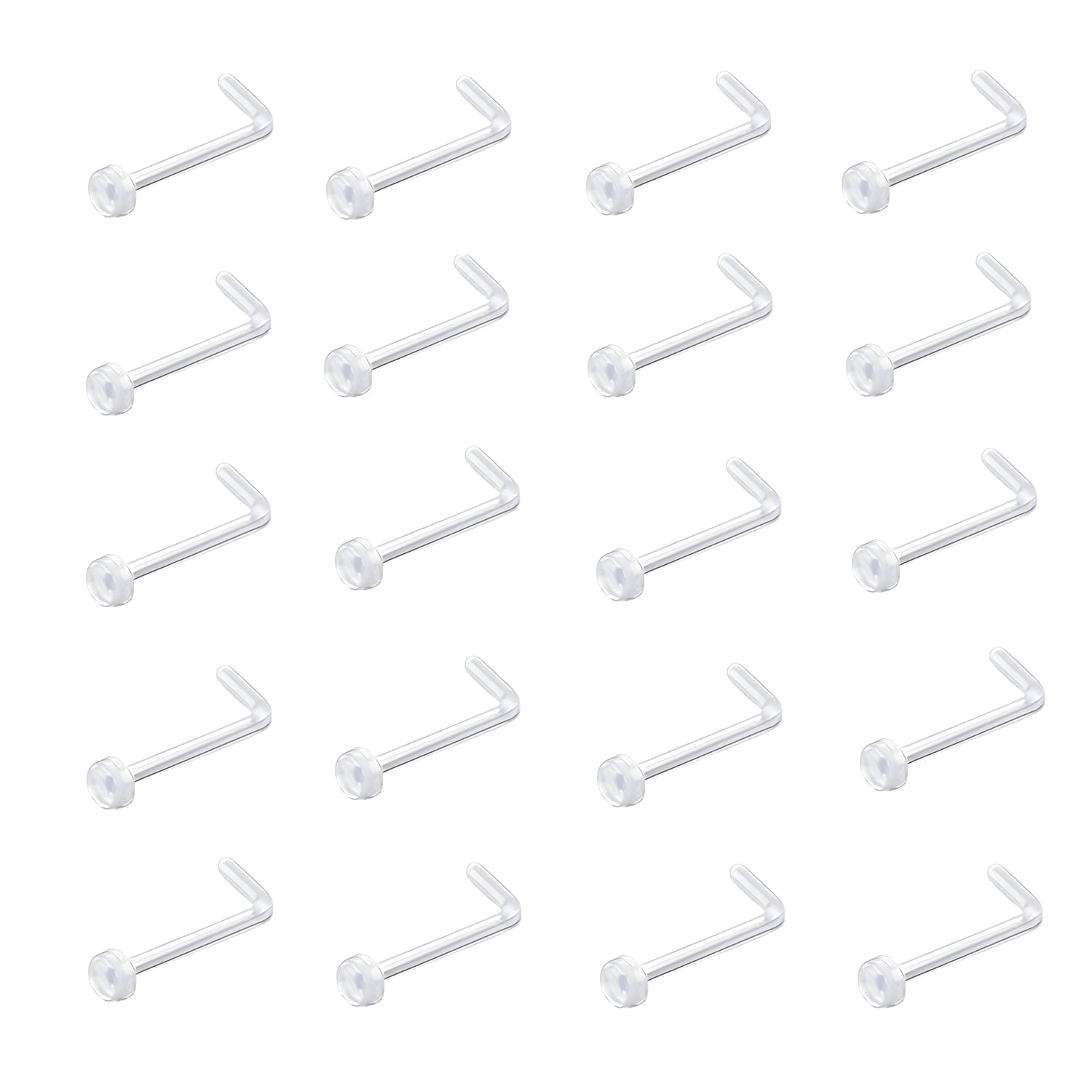 AJ DEFIRO 20 Pcs 18g Clear Nose Rings Retainer Small Plastic Ear Studs Body Piercing Jewelry for Women Men Girls