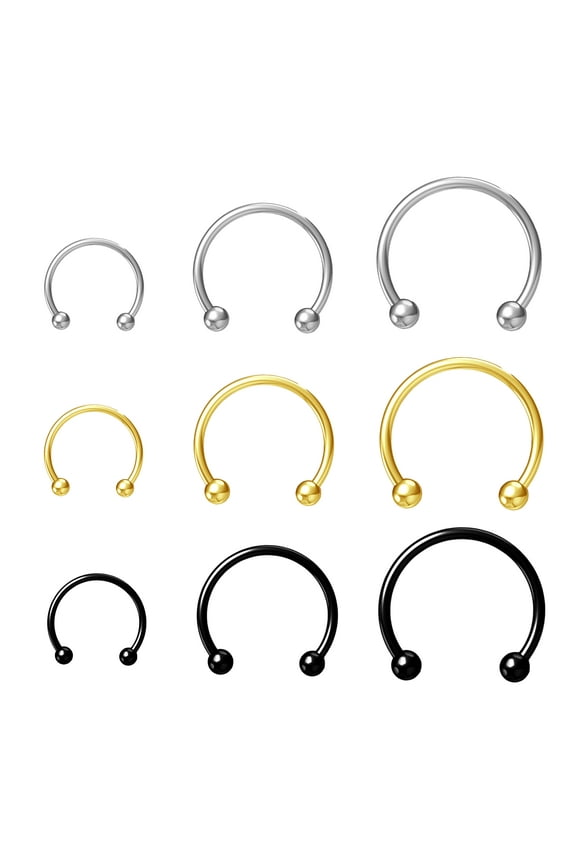 9pcs 16G Gold Septum Ring Nose Rings Body Piercings Jewelry for Women Cartilage Earring Surgical Steel Lip Helix Small Hoop