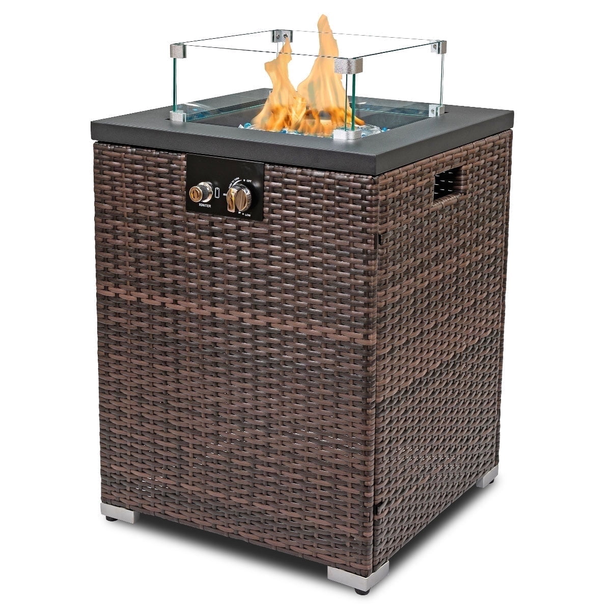 AJ Enjoy 22" Square Wicker Fire Pit Table, 40,000 BTU Gas Propane Heater for Patio Garden
