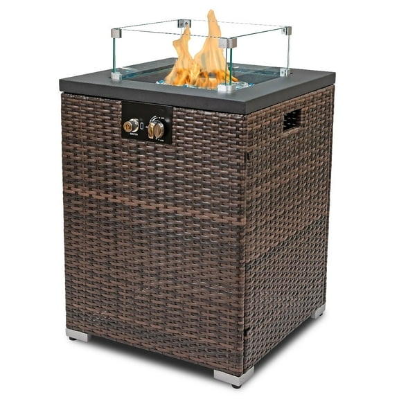 AJ Enjoy 22" Square Brown 40,000 BTU Propane Gas Fire Pit Table & Heater for Outside, w/ Wind Guard