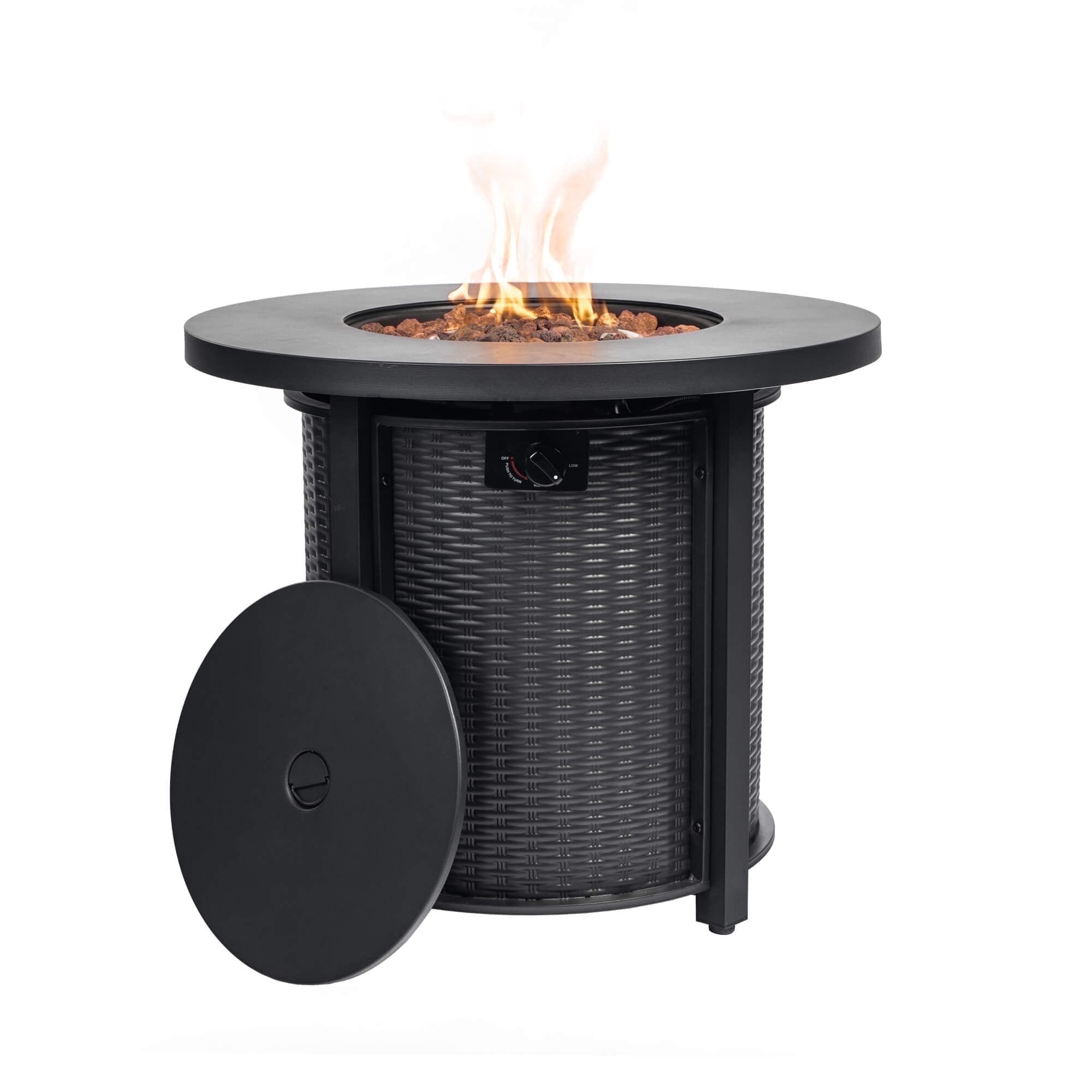 AJ Enjoy 30" Round 50,000 BTU Propane Gas Fire Pit Table with Lid, Black